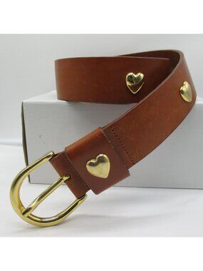Brown Leather Belt With Gold Heart Accents & Buckle Balloon 80 Art B24/A Size M